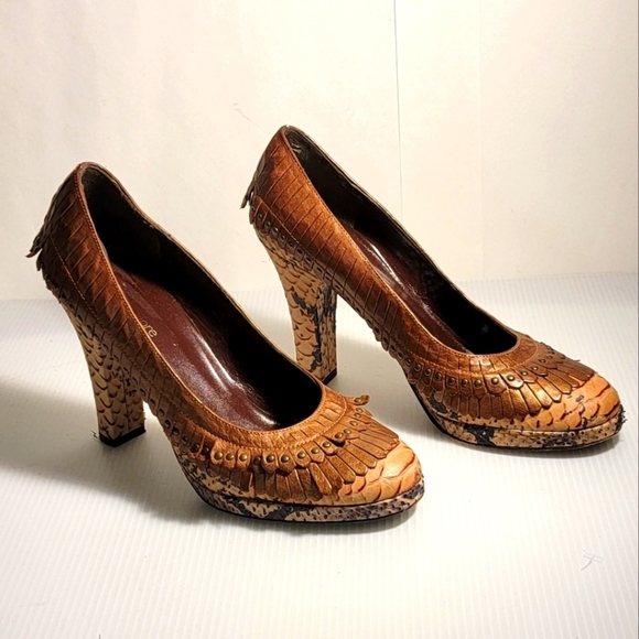 Isabella Fiore Shoes - Isabella Fiore Studded Snakeskin Print Heels 7.5